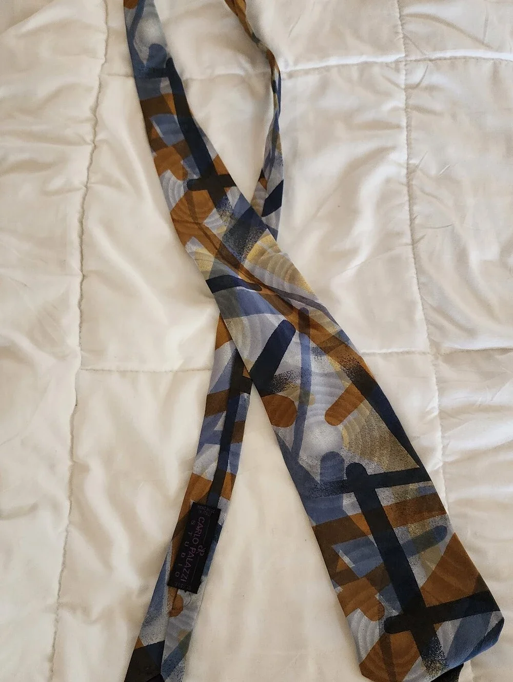 Abstract Geometric Pattern Men's Tie in Blue and Brown